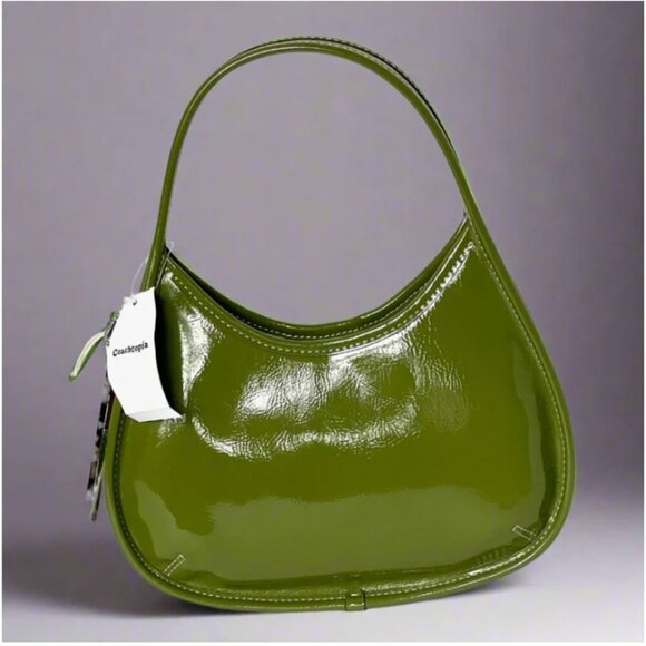 Coach Ergo Bag Crinkle Patent Shoulder Bag Coachtopia Leather Olive CQ003 Green - Picture 2 of 11